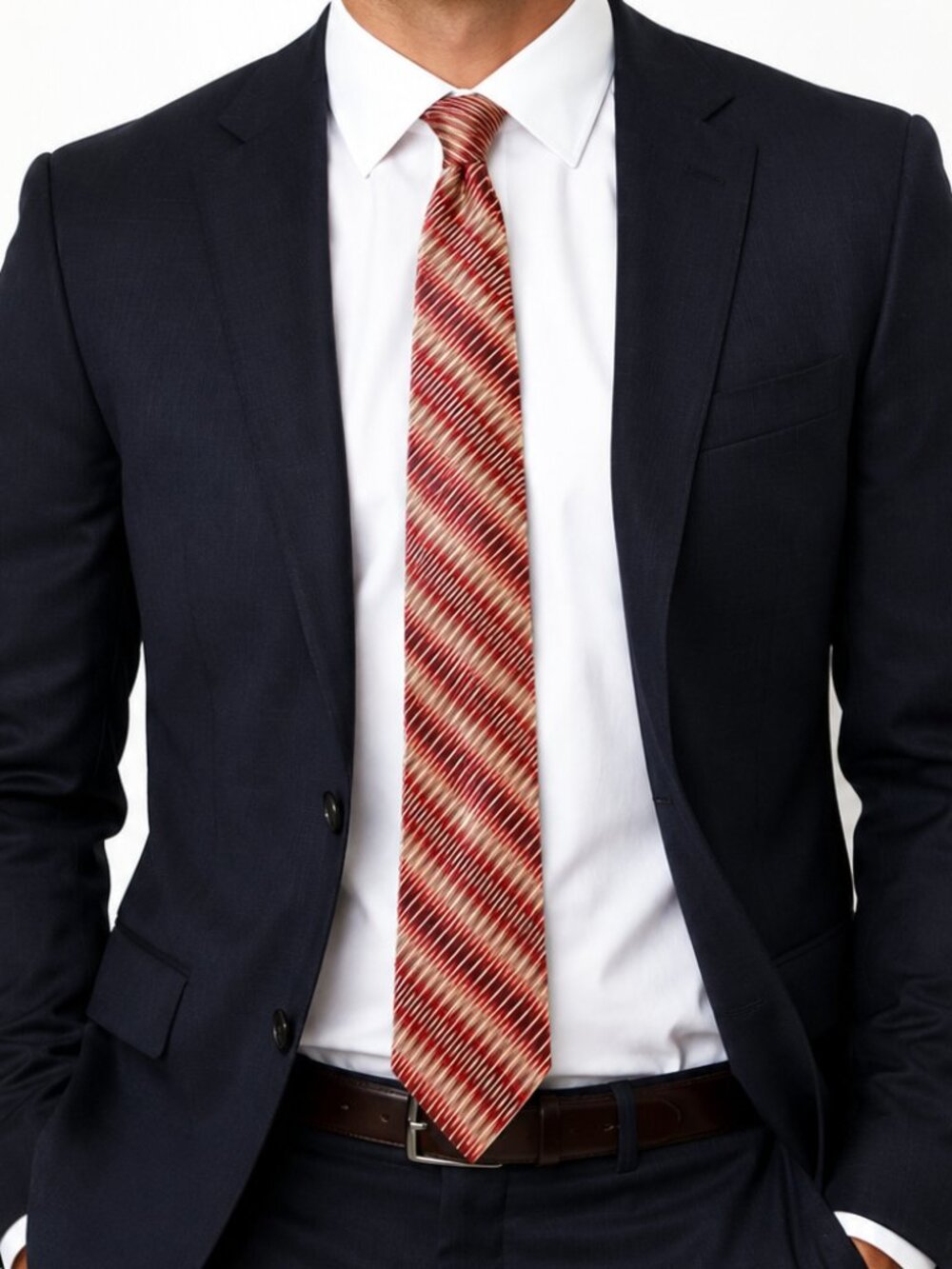 Hathaway Gray & Red 100% Italian Silk Tie 58” Classic Men’s Necktie